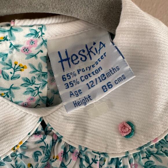 Heskia Vintage Hand Smocked Embroidered Floral Collar Dress 12 Months Baby Girl - Picture 3 of 5